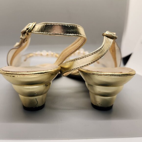 Onex Vintage 1960s Gold Metallic & Clear Wedge Heel Sandal RARE - Picture 3 of 4
